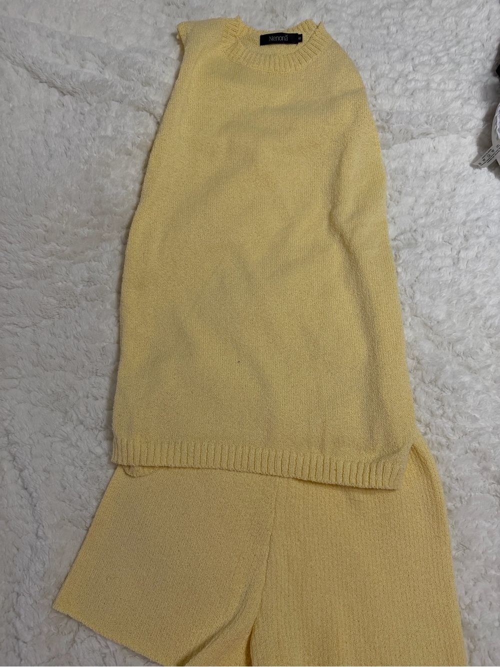 Nenona Butter Yellow Knit Sweater Set Sleeveless Top & Shorts Cozy Lounge Set